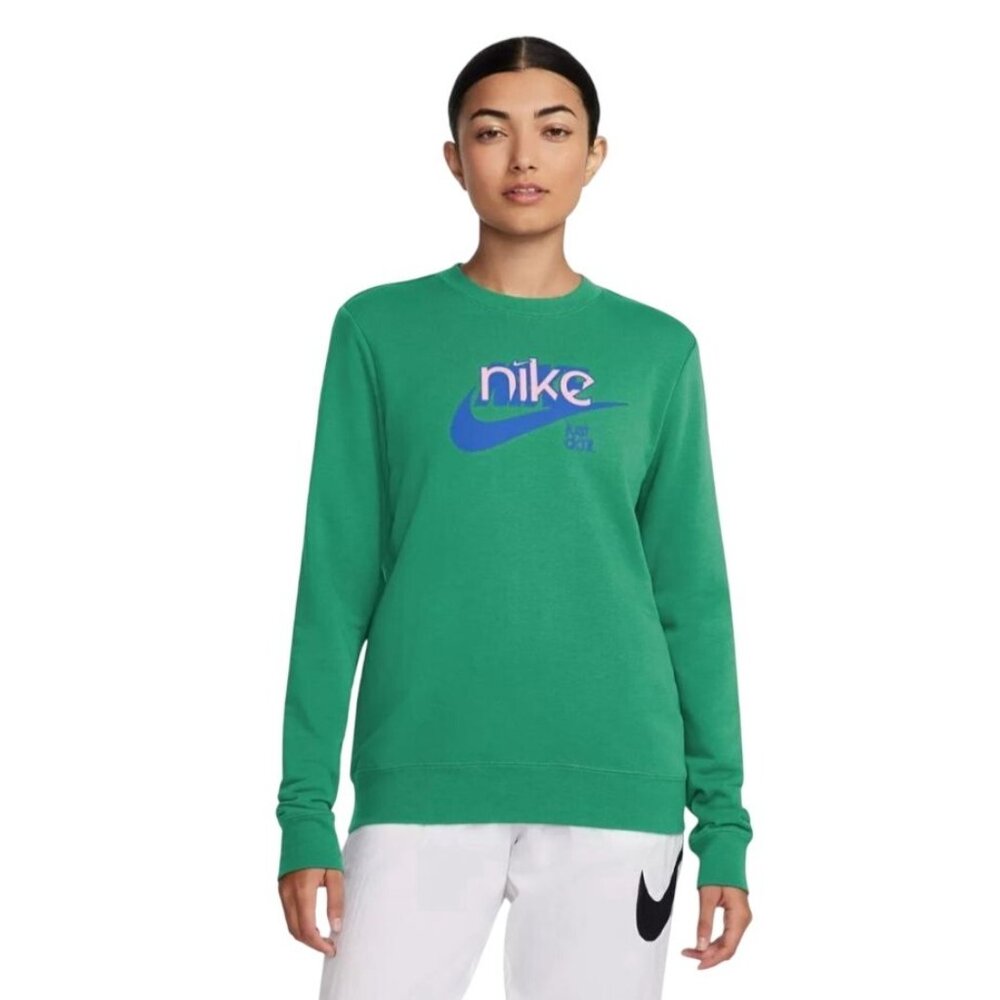 Nike Womens Green Crewneck Sweatshirt 3X Just Do It Logo Cotton Blend Made In Ca